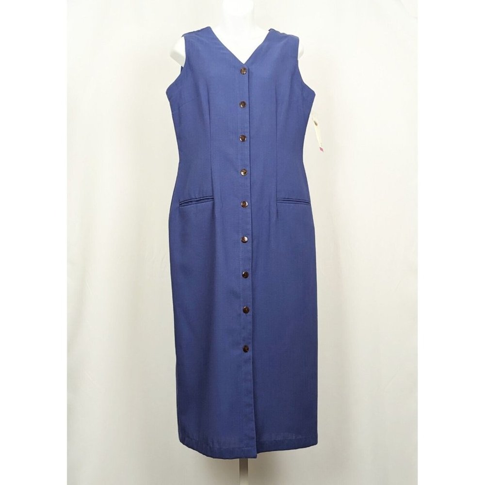 Vintage 90s Jumper Dress Blue Midi Length Preppy Demure Women's Size 10 New - Picture 1 of 8